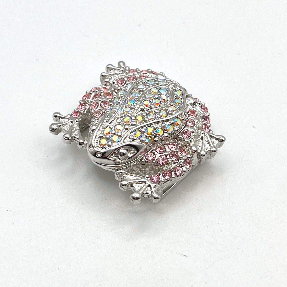 Suzanne Somers Peekaboo Frog Watch Head Silver Tone Pink AB Crystal B3000